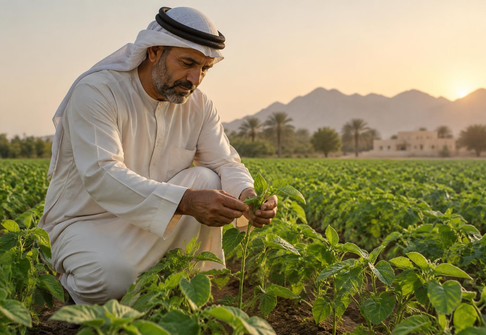 Farmer inspecting healthy crops in the field