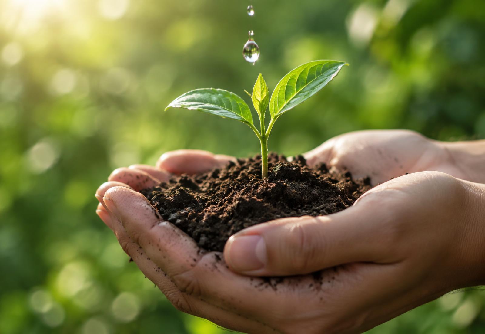 Water droplets absorbed into mineral-enriched soil